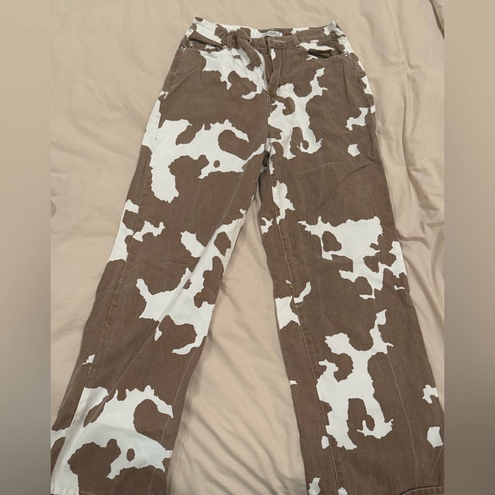 12th Tribe Brown and White Cow Print Jeans